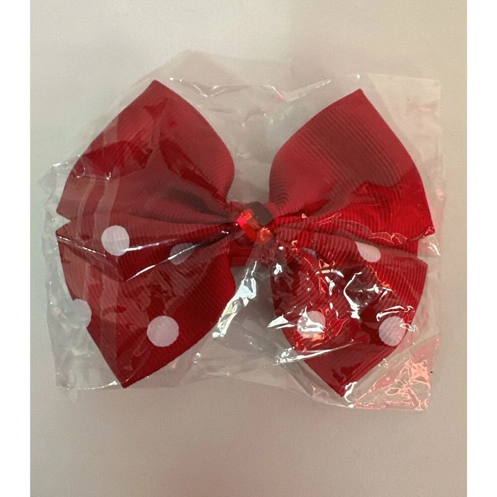 Lot of 5 Red/white Hair Bows with easy clip backs
